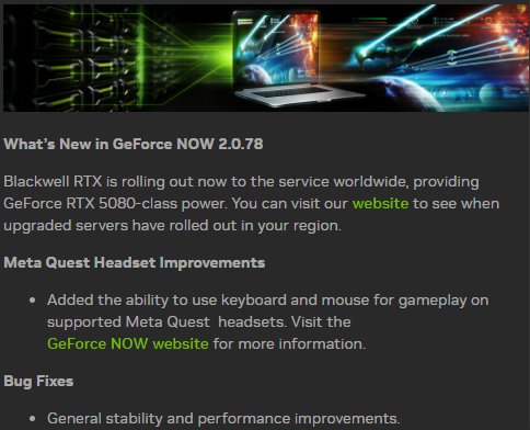 GeForce Now 2.0.78 now available with access to GeForce RTX 5080 servers worldwide (Image source: Own)