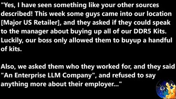 Not even gamer-focuses DDR5 memory is safe from OpenAI. (Image source: Moore's Law Is Dead)