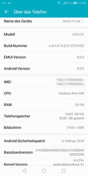 Honor 9 Lite: Google Android 8.0 with EMUI 8.0