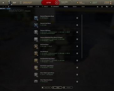 Armored Warfare - boosts inventory (Source: Own)