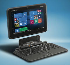 The Toughpad FZ-Q2 can dock to a separate backlit keyboard and features a rugged design. (Source: Panasonic)