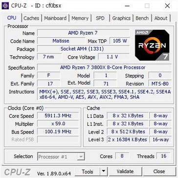 AMD Ryzen 7 3800X OC CPU-Z info. (Source: CPU-Z Validator)
