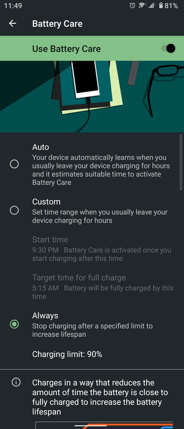 Sony Xperia 10 II Android 11 Battery Care (Image via XDA Developers)