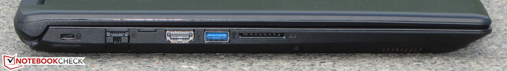 Left side: Kensington lock slot, Gigabit Ethernet port, HDMI-out, USB 3.1 Gen 1 (Type-A) port, SD card reader