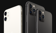 The iPhone 11 smartphones feature two or three camera sensors inside square-shaped housings. (Image source: Apple)
