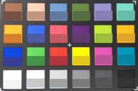 ColorChecker Passport: the target color is displayed in the bottom half of each field.