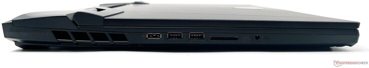Left: DC-in port, 2x USB 3.2 Gen2 Type-A, SD Express card reader, combo audio jack