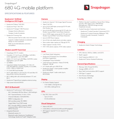Qualcomm Snapdragon 680 4G spefications (image via Qualcomm)