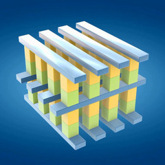 Much faster than the transistors found in NAND cells, 3D XPoint uses a latticework of filaments to store data via resistance. (Source: Micro, Intel)