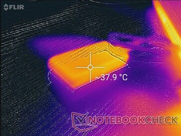 Surface temperature approaching 40 C after half an hour of constant use