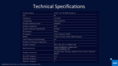 Intel Xe Max specifications. (Source: Intel)