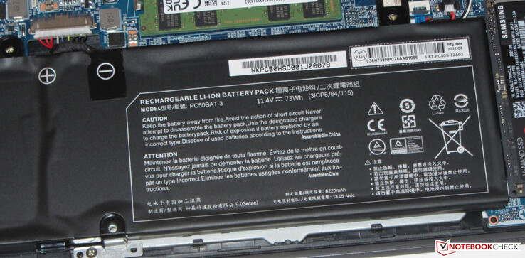 The battery has a capacity of 73 Wh.