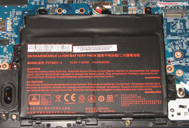 The battery has a capacity of 62 Wh.