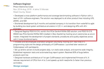 Ex-Phison software engineer job résumé (Source: LinkedIn)