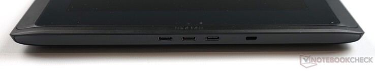 3x USB-Topside: 3 x USB Type-C (The 2nd is the port for using the Wacom as a monitor or as a dedicated drawing board), Kensington lock slotC (2. als Monitor- bzw. Zeichentablet-Eingang), Kensington