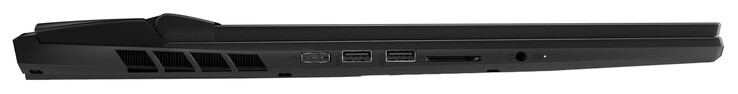 On the left: charging port, 2x USB 3.2 Gen 2 (USB-A), SD card reader, mic/headphone combo jack