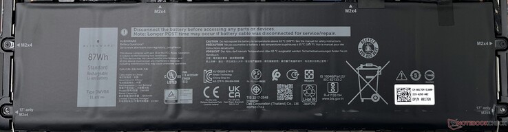 The Alienware x15 R2 continues to feature an 87 WHr battery like its predecessor
