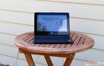 The HP ProBook X360 11 in the shade