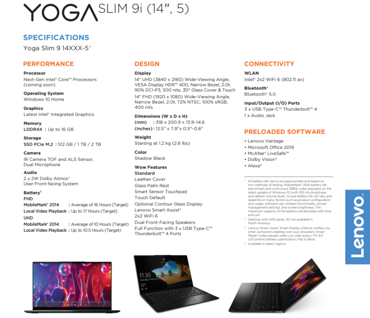 Specifications Lenovo Yoga Slim 9i