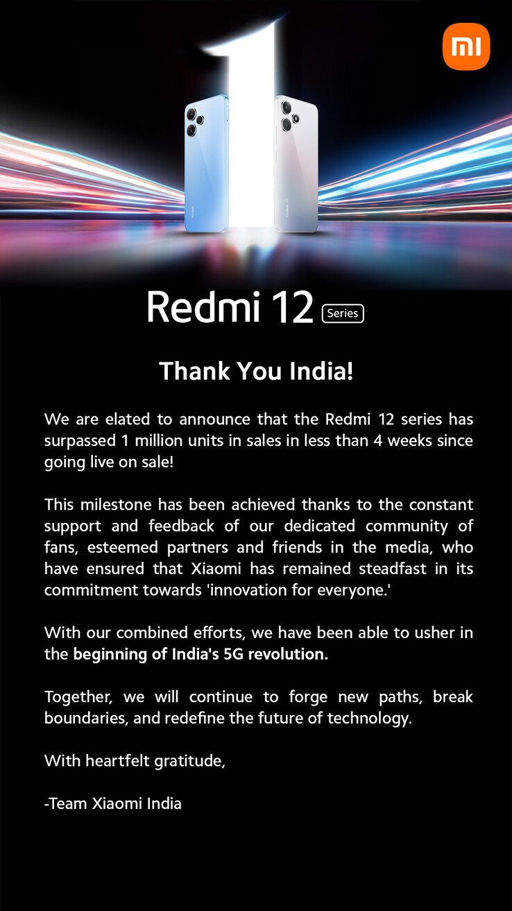 Xiaomi sends a thank-you note for its Redmi 12 series. (Source: Xiaomi via X/Twitter)