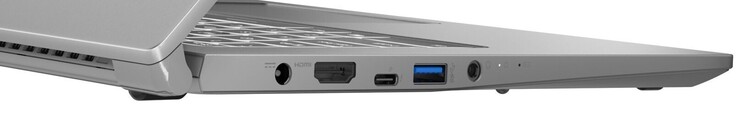 Left side: Power supply, HDMI, 1x Thunderbolt 4 (including Power Delivery and DisplayPort), 1x USB-A 3.2 Gen 1, combined audio jack