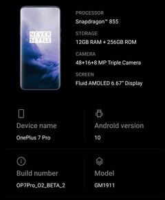 OnePlus 7 Pro running OxygenOS based on Android 10 - About Screen.