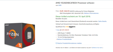 Ryzen 5 2600X listing on Amazon.de. (Source: Wccftech / 3DCenter Forum)