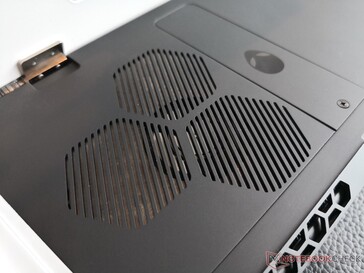 A large fan can be seen underneath the signature Alienware honeycomb grilles
