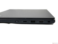 Right: Power button, microSD card reader, USB-A 3.2 Gen 1 (powered), HDMI 2.0, security lock mechanism