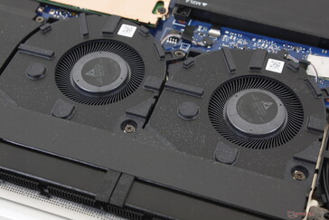 Cooling solution consists of two ~45 mm fans with two heat pipes shared between the CPU and GPU