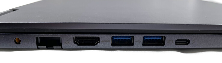 Left: Charging port, fold-out Gigabit Ethernet port, HDMI 2.0, 2x USB 3.2 Gen. 2, USB-C Thunderbolt 4 (with DisplayPort &amp; Power Delivery)