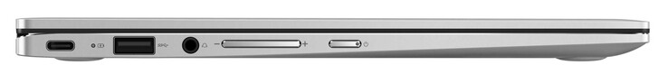 Left side: USB 3.2 Gen 1 (Type-C; DisplayPort, Power Delivery), USB 3.2 Gen 1 (Type-A), combo audio, volume rocker, power button