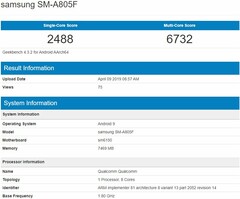 Samsung Galaxy A80 (SM-A805F) listing (Source: Geekbench Browser)