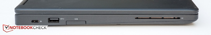 left side: DisplayPort over USB Type-C (optional Thunderbolt3), USB 3.0, SD-card slot