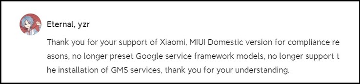 Xiaomi forum post. (Image source: Xiaomi - machine translated)