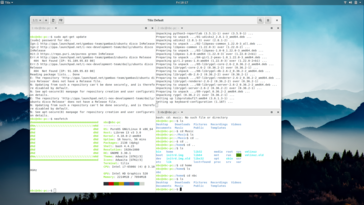 Tilix is the terminal emulator and offers paned workspaces.