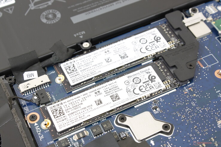 2x M.2 2280 slots. One supports PCIe4 while the other supports only up to PCIe3. The included copper heat spreaders on top of the SSDs were removed for the picture