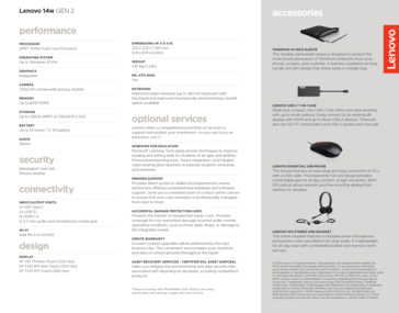 Lenovo 14w Gen 2 - Specifications. (Image Source: Lenovo)