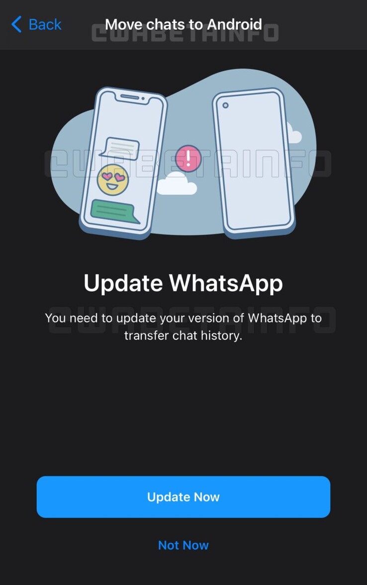 This is what WhatsApp's cross-platform chat transfer could look like (image via WABetainfo)