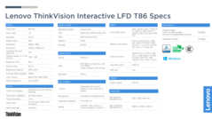 Lenovo ThinkVision T85 - Specifications. (Image Source: Lenovo)