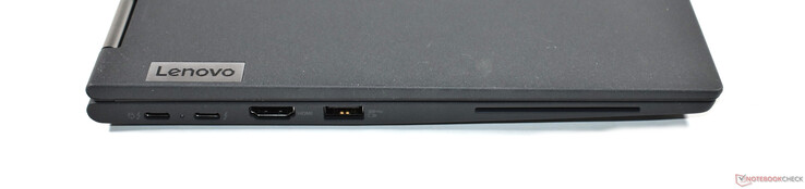 Left: 2x Thunderbolt 4, HDMI 2.0, USB-A 3.2 Gen 1, smart card