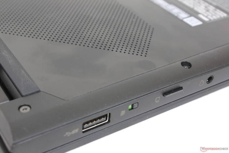 Fully inserted SD card protrudes slightly from the edge