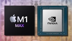 The Apple M1 Max can easily keep up with the Nvidia GeForce RTX 3080 Laptop GPU in synthetic benchmarks. (Image source: Apple/Nvidia - edited)