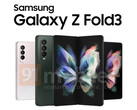 A new Z Fold3 render. (Source: 91Mobiles)