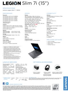 Lenovo Legion Slim 7i - Specifications. (Source: Lenovo)