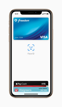 The white background in the Apple wallet shows the notch that is hidden by the dark wallpaper in the other images. (Source: Apple)