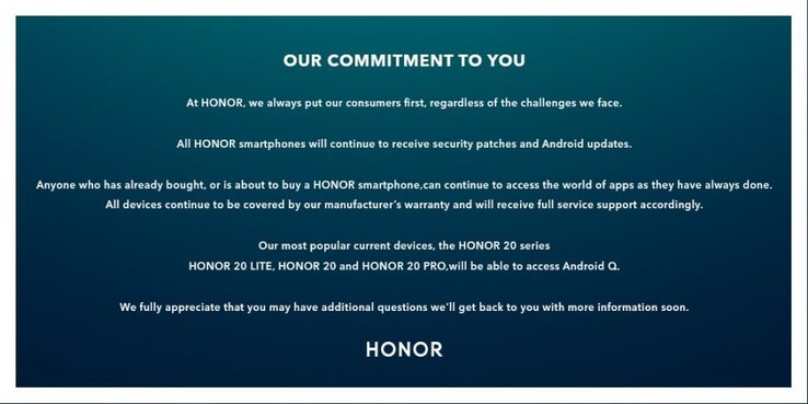 Honor also made a graphic out of its statement on Android Q. (Source: Trusted Reviews)