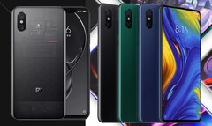 The Xiaomi Mi 8 Explorer Edition (L) and Mi Mix 3 (R) were released in 2018. (Image source: Xiaomi/Paranoid Android - edited)
