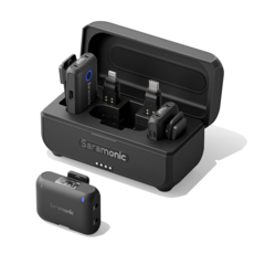 The Blink500 B2+ can connect to devices via USB-C, Lightning, or 3.5 mm connectors. (Image via Saramonic)