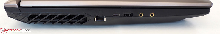Left side: RJ45-LAN, Thunderbolt 3, USB-A 3.0, microphone, headphones